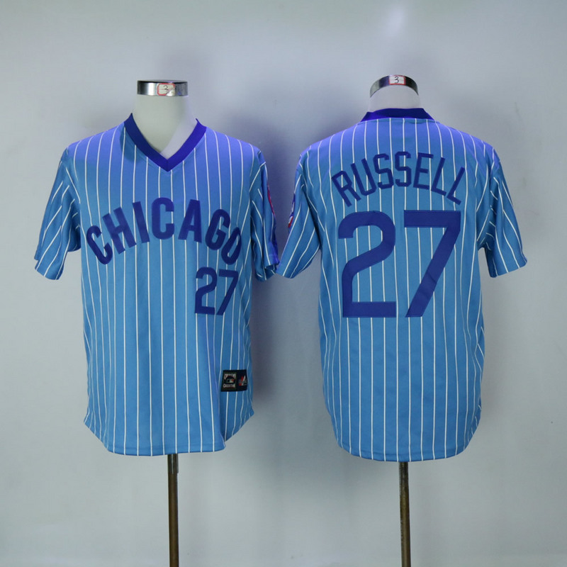 2017 MLB Chicago Cubs #27 Russell 1984 Blue White stripe Throwback Jerseys